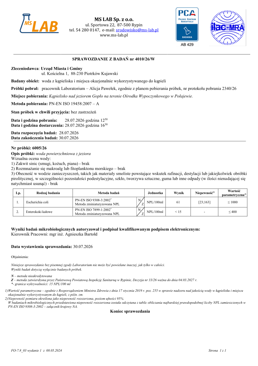 Sprawozdanie z badań wody